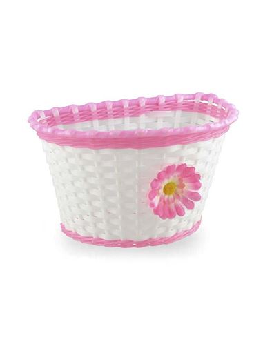 CESTA DELANTERA INFANTIL DE MIMBRE BLANCA Y ROSA